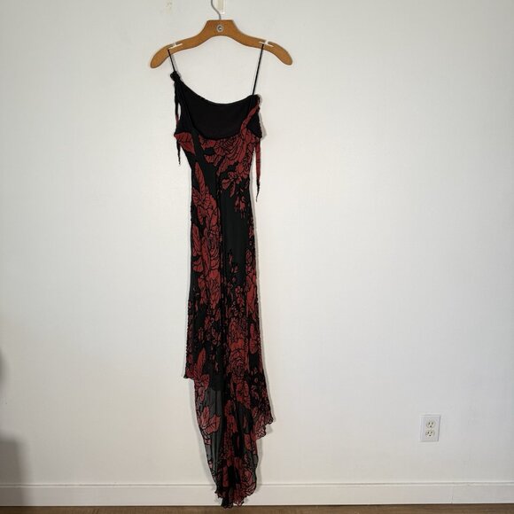 Cache Maxi Dress Dress Black Red Floral Asymmetrical Fairy Y2K Velvet Burnout 2 - Picture 3 of 10
